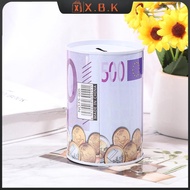 X.B.K Tinplate Cylinder Piggy Bank Euro Dollar Picture Box Household Saving Money Box SG