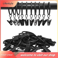 [Lifestyle] 40 Pack Black Curtain Rings with Clips - Fits Up to 1 Inch Rods, Ideal for Drapery, 3.2c
