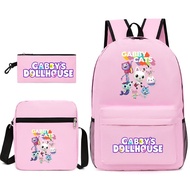 Gabby's Dollhouse Anime Backpack Boys Girls 3pcs School Bags Shoulder Bags Pencil Bag