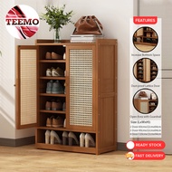 TEEMO 2/3/4 Door Buluh Shoe Cabinet Large Capacity Wooden Shoe Rack Eco-Friendly Large Capacity Alma