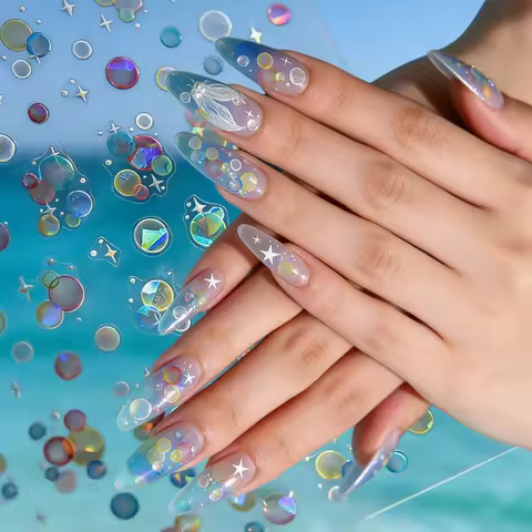 5D Embossed Cartoon Bubble Nail Stickers Colorful Water Drop Star Patterns Nails Decals Iridescent S