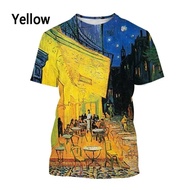 Vincent van Gogh เสื้อยืดพิมพ์ลายกราฟฟิคสีน้ำมันลาย3D สำหรับผู้ชายเสื้อยืดโอเวอร์ไซส์แขนลำลองขาสั้นเ