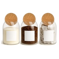 CROWNSHOP Set of 3 Modern Glass Canisters - Tea, Coffee & Sugar Jars with Cork Ball Lids (500ml Each