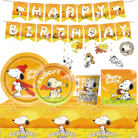 Cartoon Dog Party Birthday Snoopy Party Decoration Tableware Tablecloth Cup Plate Cake Party Decorat