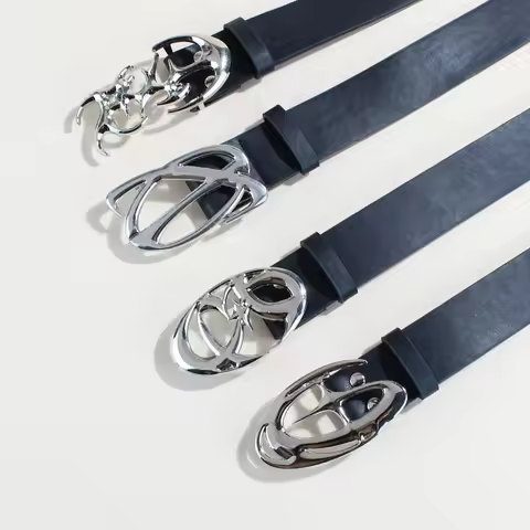 Gothic Vintage Luxury Designer Flame Star Geometric Silver Buckle Y2k Belt Leather Diesel Women's Be