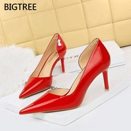 [7.5cm]BIGTREE Women's Stiletto Heels Pointed Toe638-A5Korean Style Fashion Glossy Patent Leather Sh