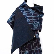 純手作/日本古董布航海風黑色橄欖綠印花水鑽圍巾披肩