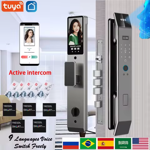 Tuya APP Smart Life APP Control Voice Intercom Smart Lock 3D Face Recognition Fingerprint Password S