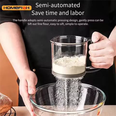 HOMEFISH Kitchen Baking Cake Flour Sieve 40 Mesh Semi-automatic Filter Sieve Flour Sieve With Capaci
