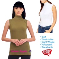 Inner Baju Turtleneck Cotton Wanita Tanpa Lengan-Woman High Neck Sleeveless Iner Cover Tutup Leher T