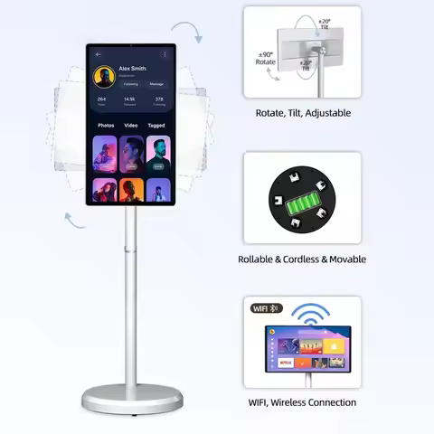 24 Inch Portable Smart TV Android 12 Movable Rollable LED Display FHD Digital Signage Mobile Monitor