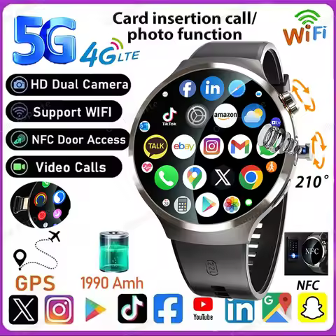 Smart Watch 5G LTE 210° Rotary Camera insert Sim Card Google Play Store App Download NFC GPS WIFI He