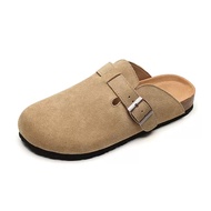 [READY STOCK🇲🇾] Womens B Boston Round Toe Genuine Leather Slip-On Buckle Slide Slipper Sandal | Kasu
