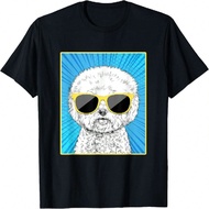 Bichon Frise Portrait Pop Art Dog With Sunglasses T-Shirt