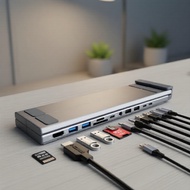 USB-C 11-in-1 Dock Stand, 4K@60Hz HDMI, for Laptop and Tablet Docking USB-C 11 dalam 1 dok, HDMI 4K@