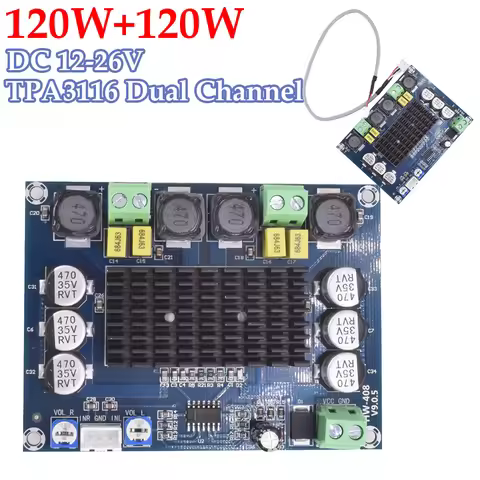 XH-M543 TPA3116D2 120Wx2 Digital Dual Channel Amplifier with Cable Subwoofer Audio Board Stereo Spea