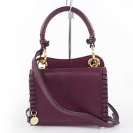 狀況極佳☆SEE BY CHLOE TILDA 光滑皮革和絨面革組合兩用手提包/單肩包，紫色，帶防塵袋，女款。