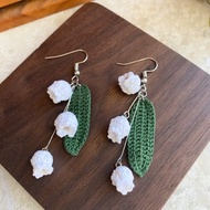 手工編織小白鈴蘭花耳環 Crochet earrings 耳針