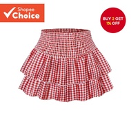 Cute Christmas Holiday Skirts Gingham Plate Buckle Skirt for Women L110AD476