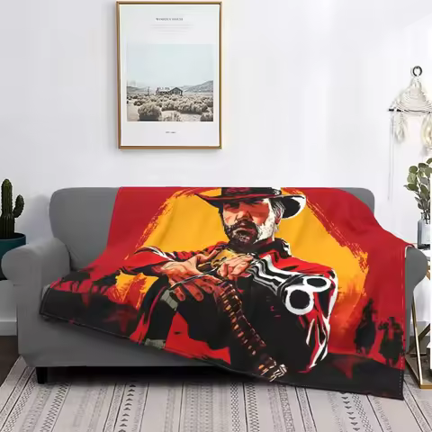 Red Dead Redemptions RDR2 Flannel Throw Blanket West Cowboy Game Blankets for Sofa Office Lightweigh