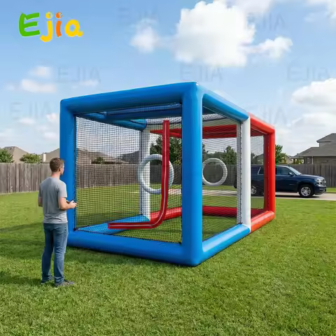 6x3M Inflatable Training Drone Soccer Arena with 2 Flying Hoops, PVC Inflatable Drone Arena for Indo