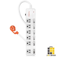 PowerSync Six-Open Six-Plug Inclined Switch Extension Cord-White 1.8M/2.7M/4.5M [Nine-By-Nine Statio