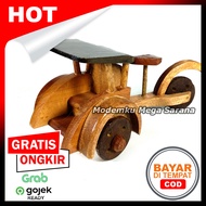 Miniatur Becak Kayu - Ukuran S Mini 16x8x8 cm