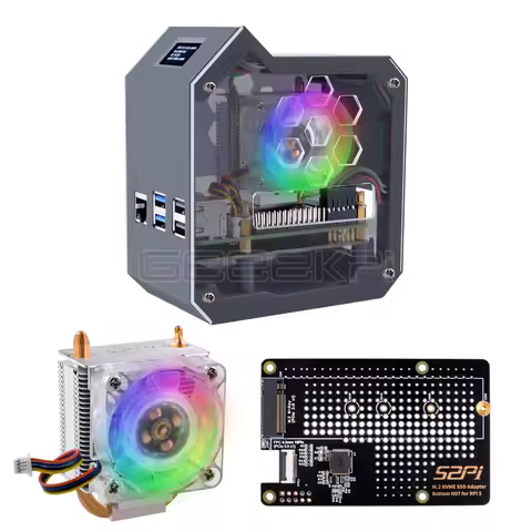 GeeekPi N07 Minitower NVMe NAS Kit For Raspberry Pi 5 with Ice Tower Supports M.2 NVMe SSD 2230, 224