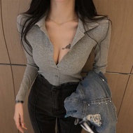 Slim Fit Crop Top For Women Solid Color Bottom t Shirt Long Sleeve Knitting Tees y Basic T-shirt