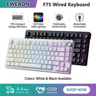EWEADN F75 Wired Keyboard 75% Layout 80 Keys Multimedia Knob RGB Gradient Keycaps for Office & Gamin