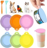 Pack of 6 Can Lids, 6 Colours Cat Food with 2 Spoons, Lid for Cans, Silicone Lid, Pet Food Cover, 3-