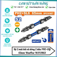 Set of 2 double-headed screwdriver bits PH2+SL6 65mm WadFow WSV3K63