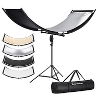 K&F Concept U-Shape Reflector Curved Reflector 180x60cm with 4-in-1 Reflective Fabric, Black/Gold/Wh