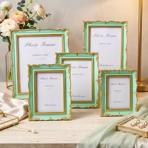 1PC, French Mint Green Gilded Relief Picture Frame, with Light Green Gold Edges, Dual Use as a Hangi