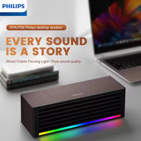 PHILIPS 3709 Desktop Speaker Soundbar With a Simple Wooden Shell Design is Fashionable And Compact,A