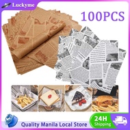 100pcs 15x15cm Printed Wax Paper Sheet Takeaway Packaging Oil Proof Sandwich Burger Wrapper Paper
