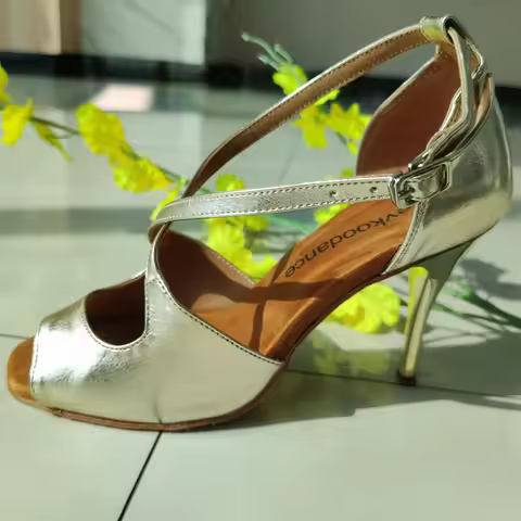 Evkoodance Women Ballroom Latin Dance Shoes Red Leopard Salsa Social Shoes DIY Ladies Heels 8.5-9cm 