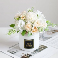 Artificial Plants & Flowers in Vase Roses Artificial Flowers Potted Plant Faux Silk Flower with Blac