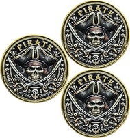 Pirate Adventure Challenge Coin - Skull and Crossed Swords with Treasure Map Design (Pack of 3)