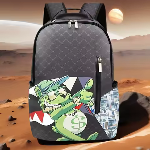 A Hip-Hop Street-Style Backpack with Spray-Painted Ground Motifs for Men, a New Trendy Lightweight P