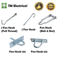 Fan Hook c/w Bolt & Nut / J Hook Ceiling Fan Hook Full Thread (Untuk Ikat Kayu/Ceiling Mount Fan Hoo