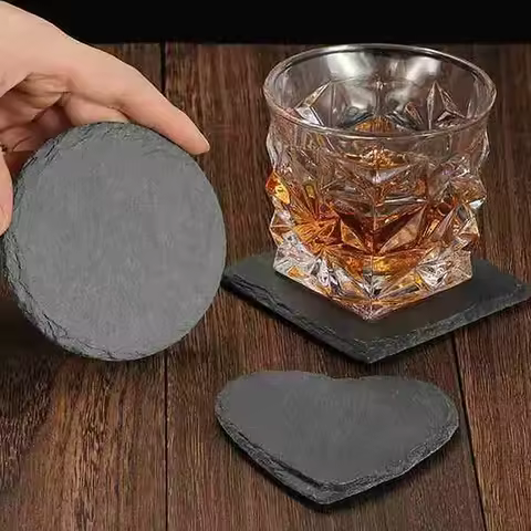 1pc Table Coaster Japanese Style Reusable Slate Stone Drink Coaster Decorative Kitchen Tea Cup Mug H