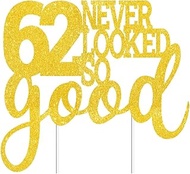62 Never Looked So Good Cake Toppers Gold Glitter, Happy 62nd Birthday Cake Decorations Cheers to 62