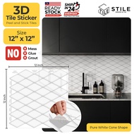 Pure White Cone 3D Tiles Sticker Kitchen Bathroom Wall Tiles Sticker Self Adhesive Backsplash Clever Mosaic 12x12 inch