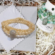 108顆天然石手串 澳洲玉串珠 黃玉串珠x緬甸玉隔珠墜飾 祝福手串