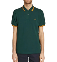 Kaos Polo Shirt Fred Perry M3600 Hijau Garis Kuning Original 100%