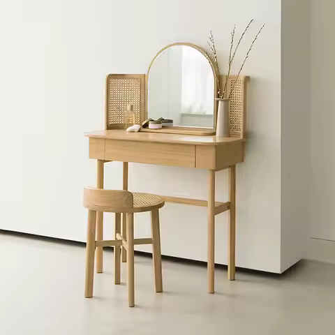 Japanese solid wood dressing Taipei European modern simple rattan makeup table small apartment bedro