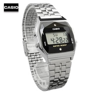 Velashop นาฬิกาข้อมือผู้ชาย ผู้หญิง ดิจิตอล Casio Digital สายสแตนเลส สีเงิน รุ่น A159WAD-1DF A159WAD-1D A159WAD-1 A159WAD