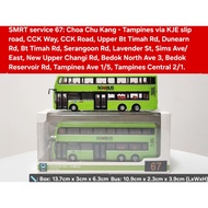 1:110 scale Singapore Green B9TL Double Decker bus model, service 67