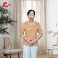 CL25069 - Middle-aged Blouse with Burnt Stone Beads and High Quality Lace Design - Sizes From 47kg t